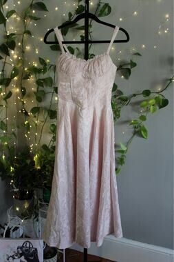 Princess Blush Pink Jacquard Bow Back Midi Dress | Size Small | Moving Sale
